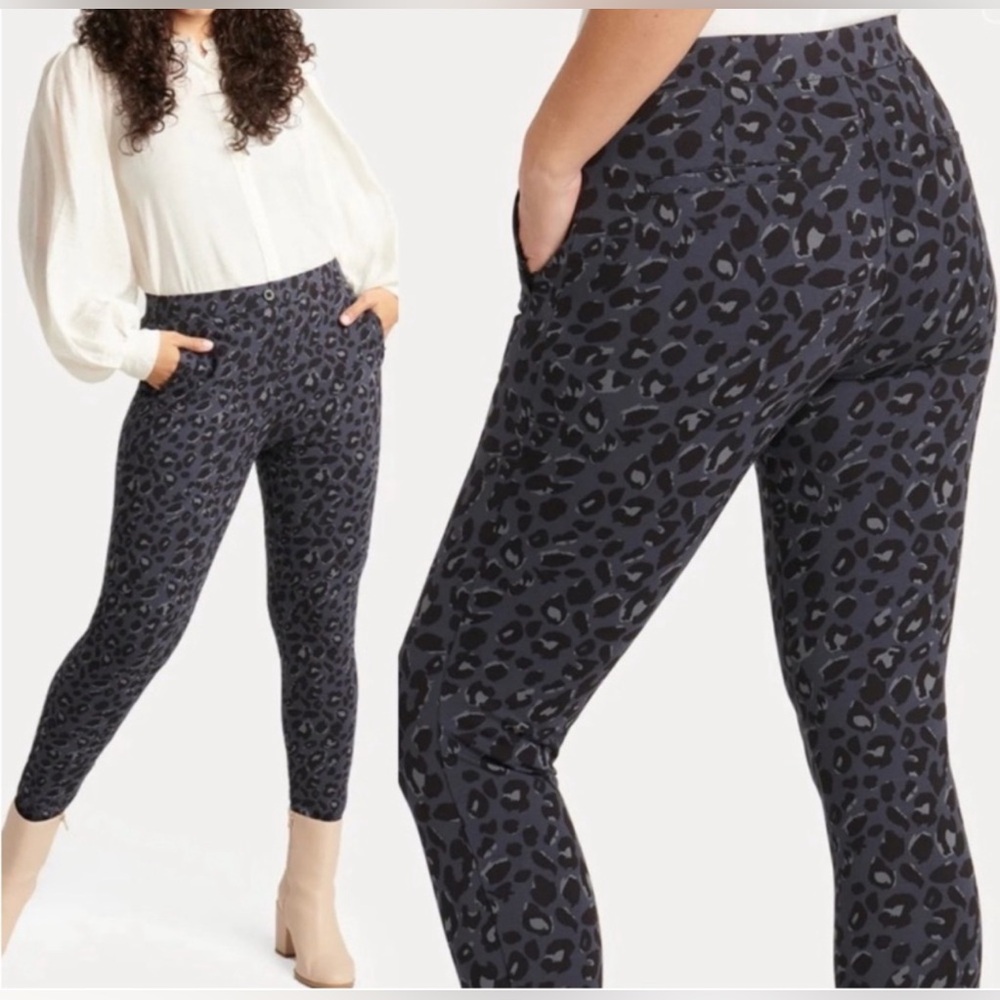 Betabrand Blue Leopard Print Skinny Yoga Pant Zippers Size Medium Long